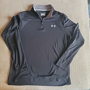 Under Armour 1/4 Zip Shirt Mens Large Black Long Sleeve HeatGear Mock Neck
